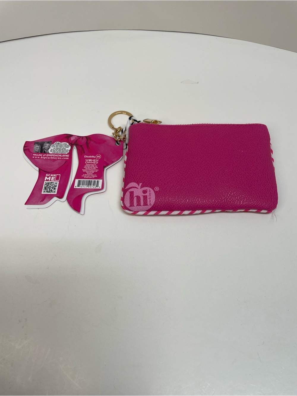 Pink & Red Striped Key/Card Holder with Gold Ring - Picture 2 of 4